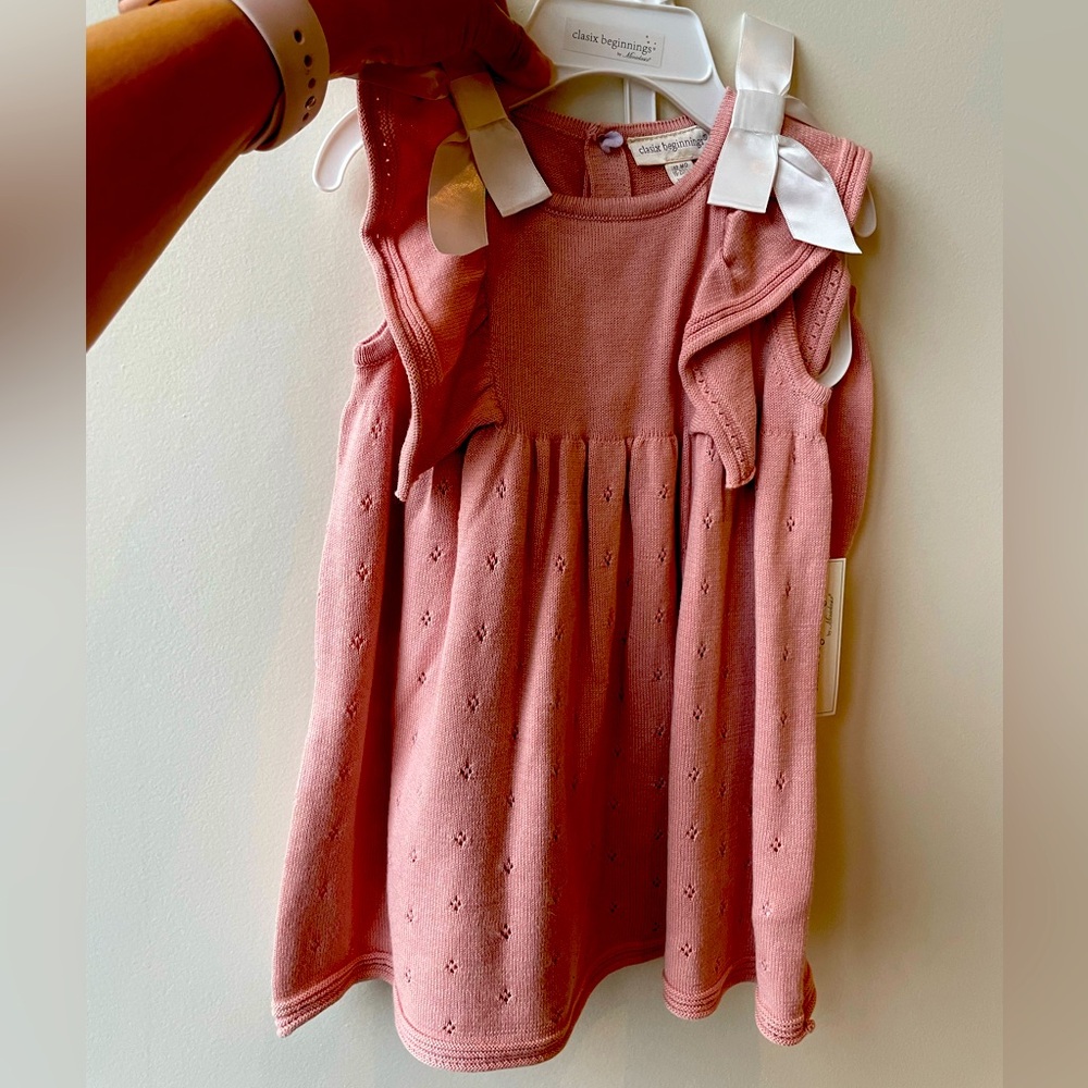 NWT baby girl miniclasix knit dress with bows and bloomers 12M